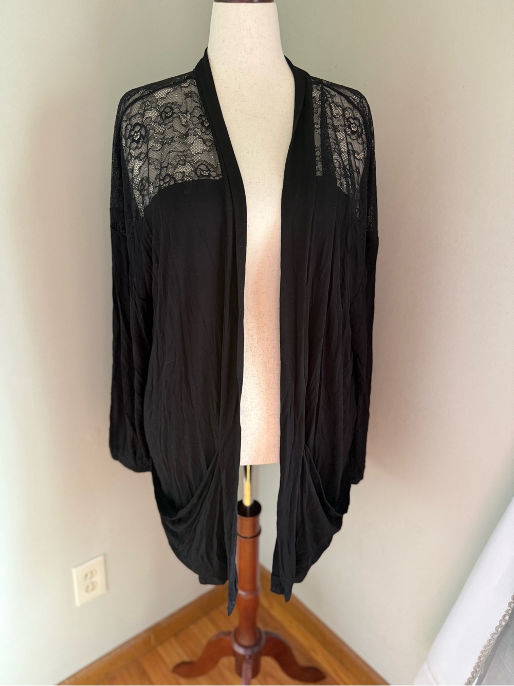 torrid Black Lace-Shoulder Open-Front Cardigan